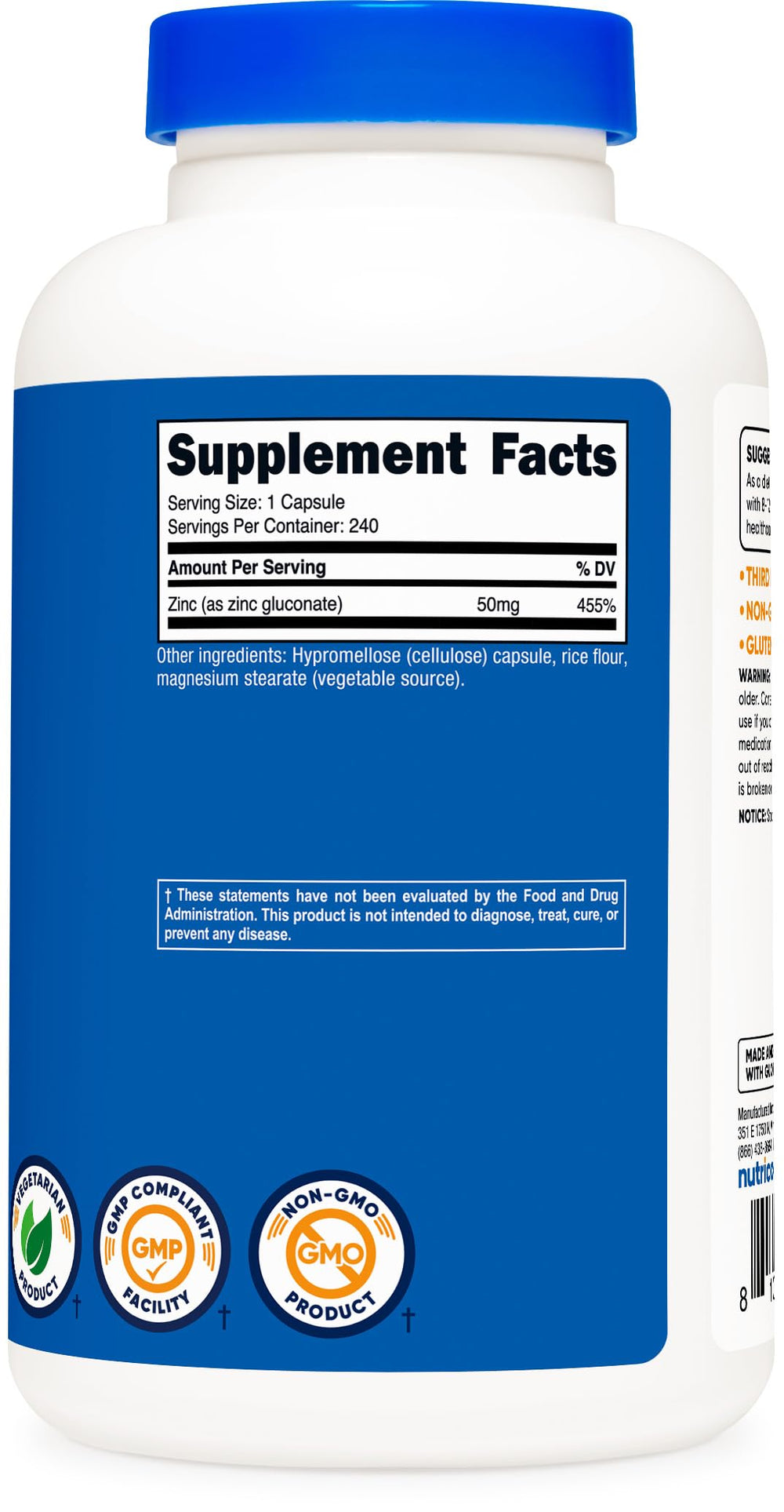 Nutricost Zinc Gluconate packaging and GMP facility