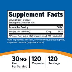 Close-up of Zinc Picolinate 30mg label