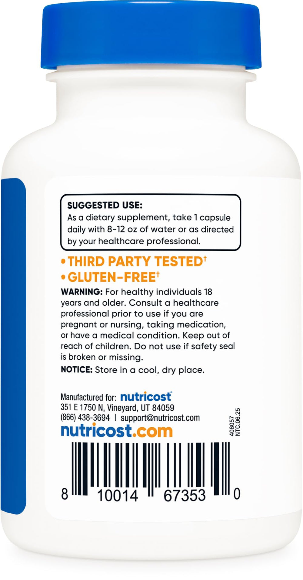 Non-GMO and gluten-free Nutricost Zinc Picolinate packaging