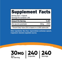 Nutricost Zinc Picolinate 30mg bottle front view