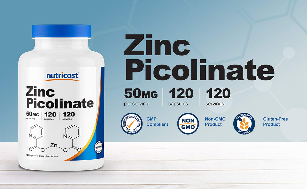 Close-up of Nutricost Zinc Picolinate 120 servings bottle