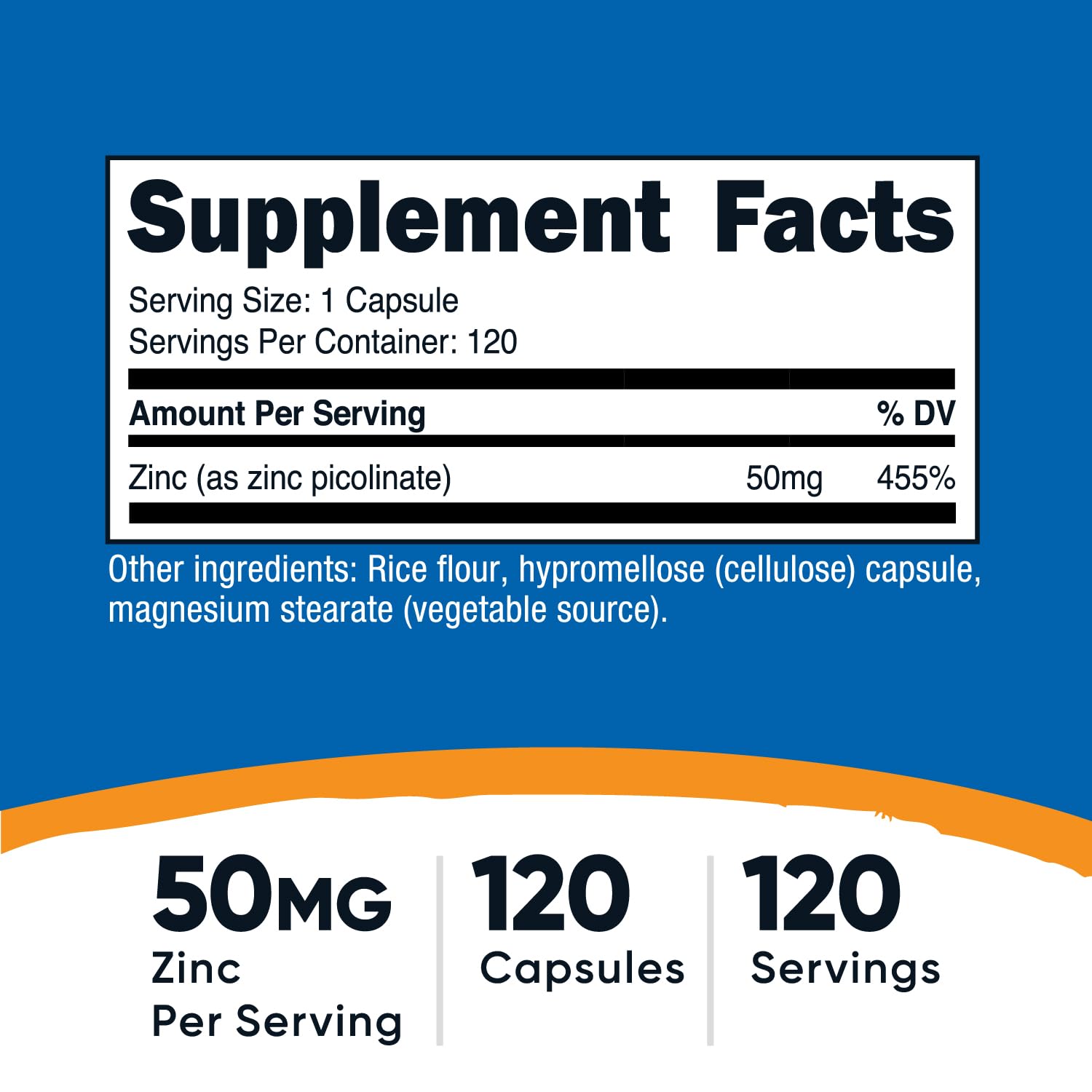 Zinc Picolinate 50mg per serving label