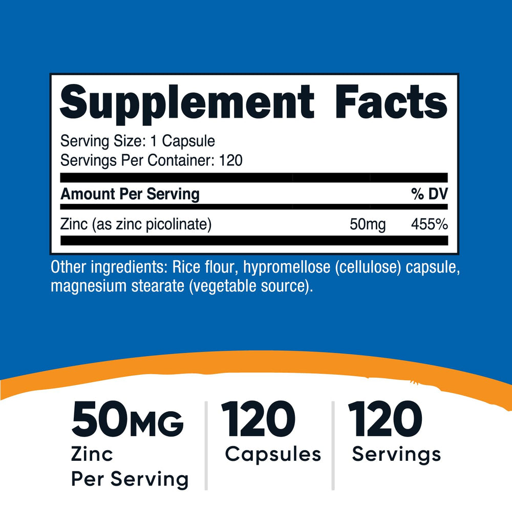 Zinc Picolinate 50mg per serving label
