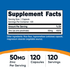 Zinc Picolinate 50mg per serving label