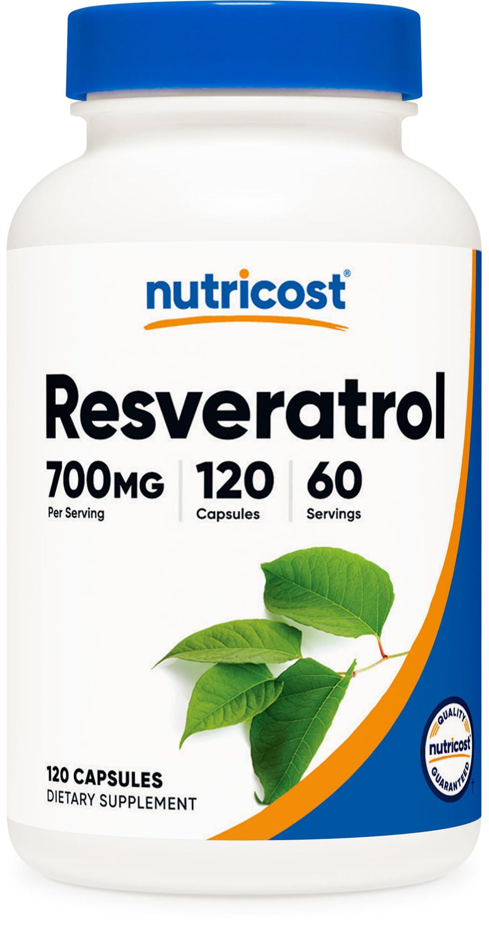 Nutricost Resveratrol 700mg bottle label with 120 vegan capsules