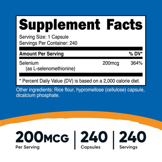 Nutricost Selenium 200mcg ingredient label