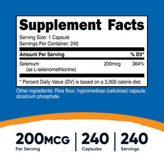 Nutricost Selenium 200mcg ingredient label
