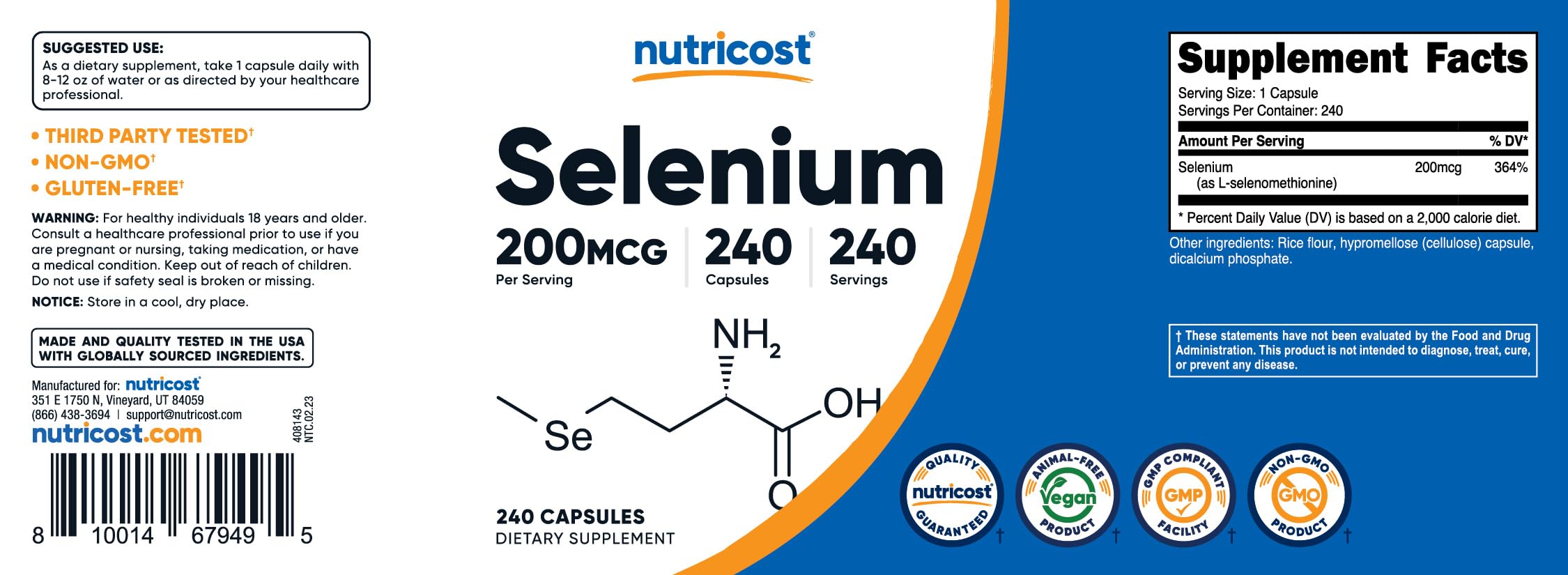 Nutricost Selenium serving size 1 capsule per serving