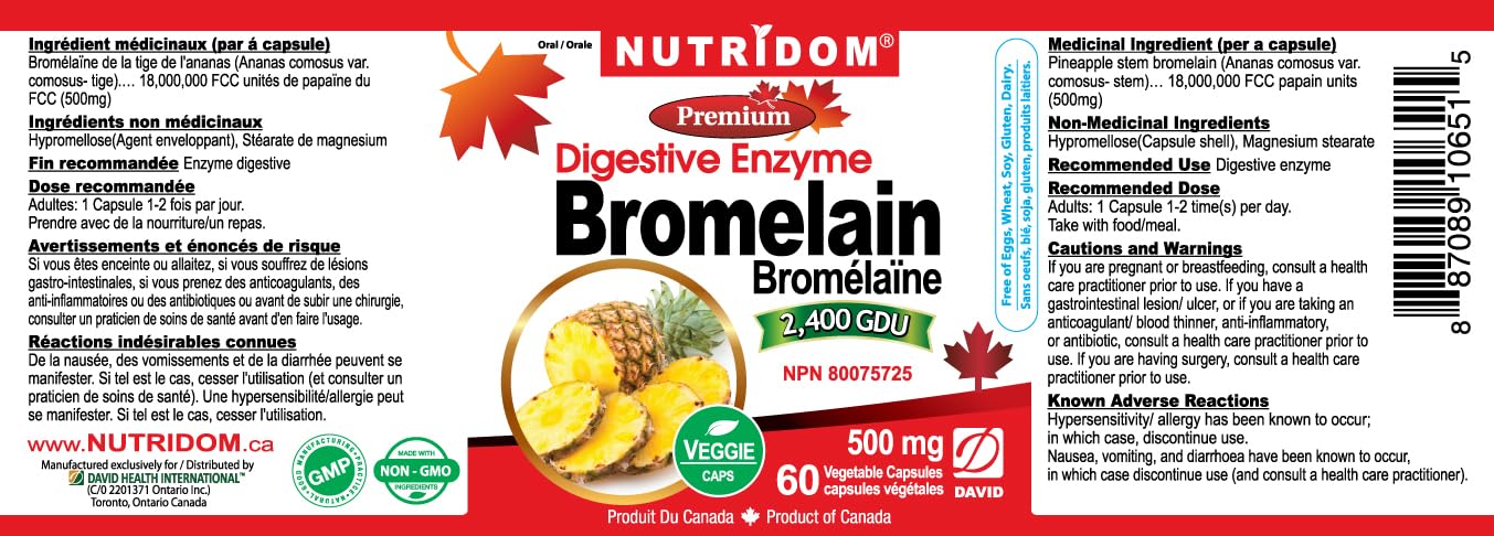 Close-up of a single 500mg Bromelain capsule