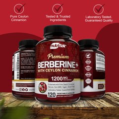 Label front showing Berberine concentration and cinnamon details