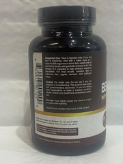 Transparent bottle with clear label and capsules inside