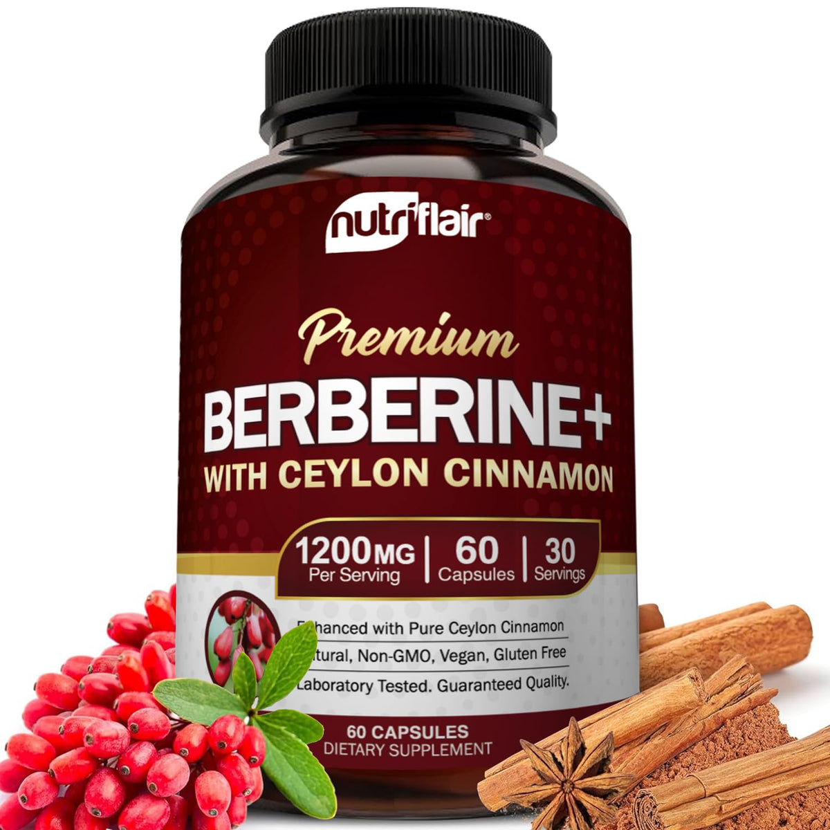 NutriFlair Berberine HCL 1200mg 60 capsules bottle - hero image