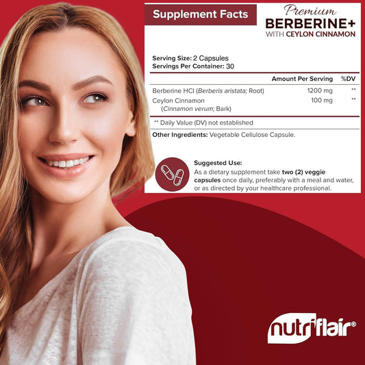NutriFlair Berberine HCL 1200mg label with Cinnamon - product label