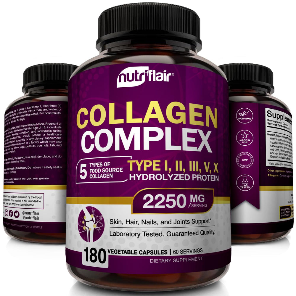 Nutrition facts panel on NutriFlair collagen bottle