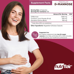 Close-up of NutriFlair D-Mannose 1200mg capsules
