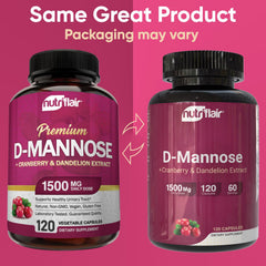 D-Mannose, cranberry and dandelion ingredients illustration