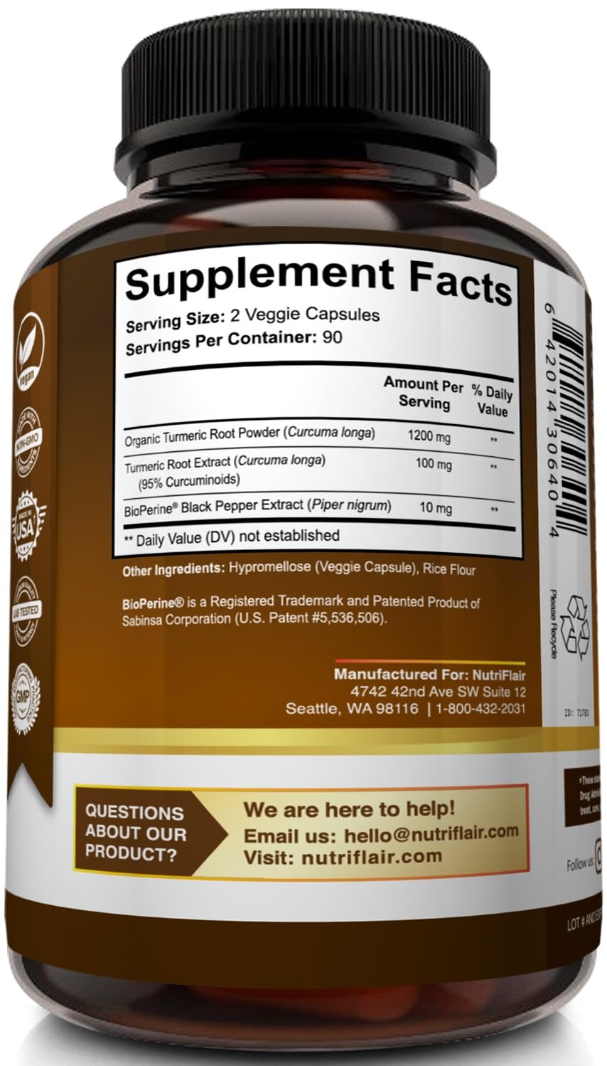 Close-up of NutriFlair Turmeric Curcumin capsules