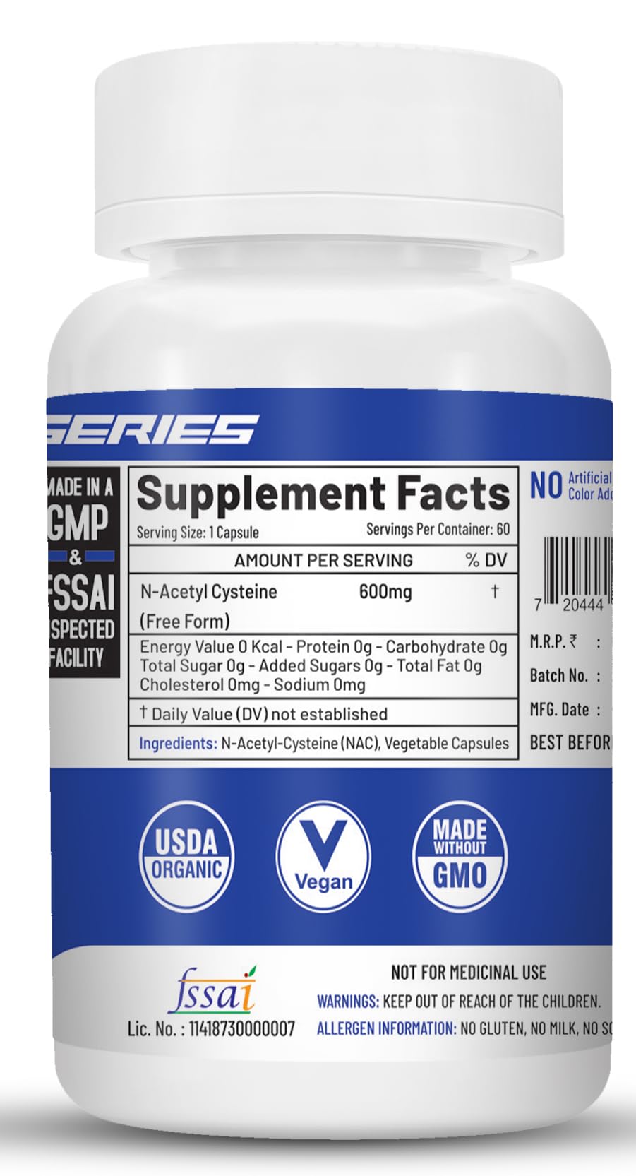 Close-up of NutriJa NAC 600 mg label