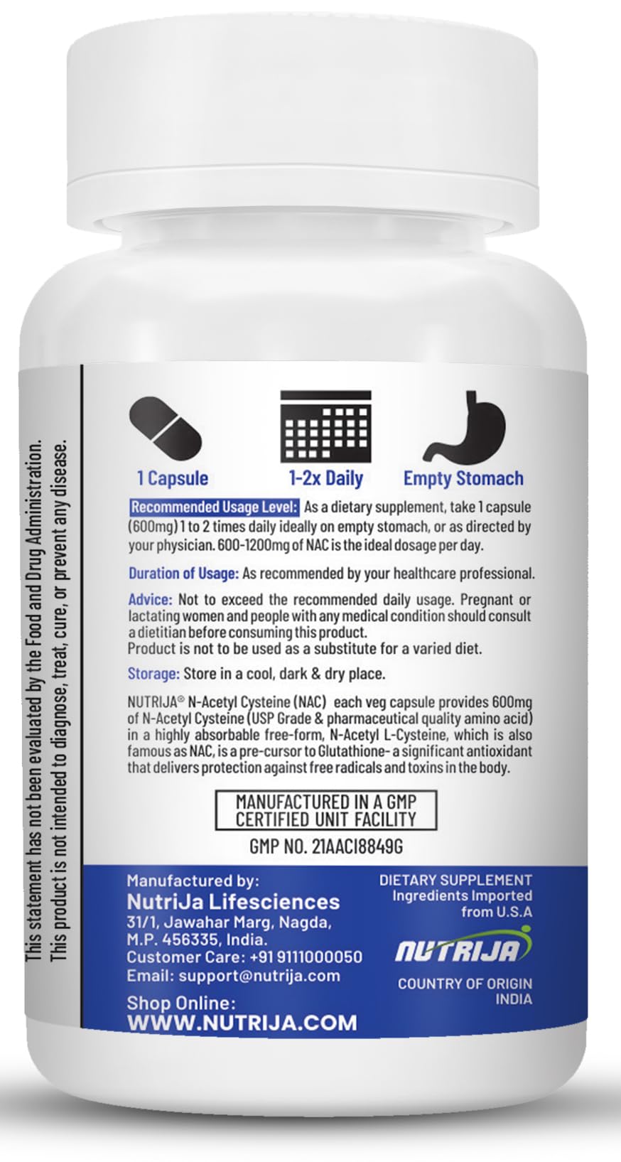 NutriJa NAC 600 mg capsules next to bottle