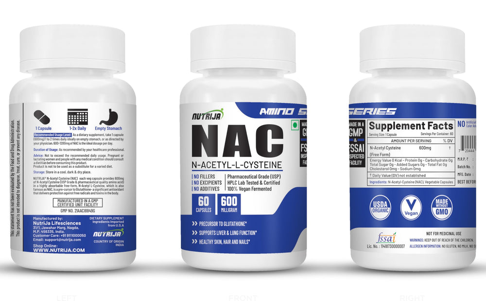 Supplement facts panel for NutriJa NAC 600 mg