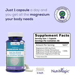 NutriMagic 520mg magnesium bottle back label