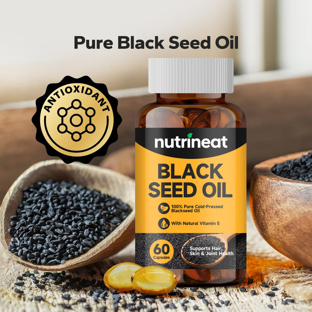 Close up of NutriNeat Black Seed Oil Capsules softgels