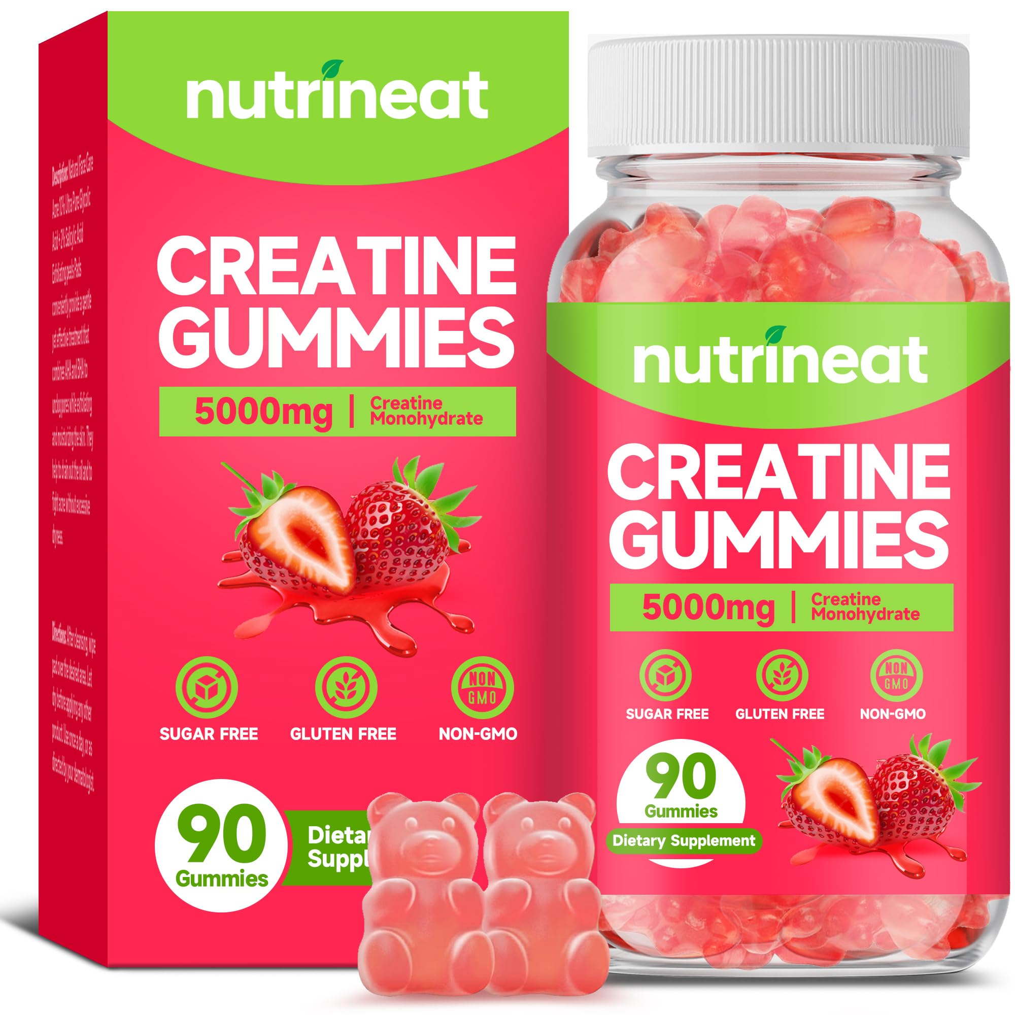 NutriNeat Creatine Gummies Strawberry bottle – front view