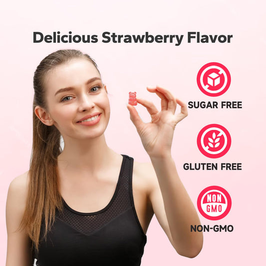 Close-up of strawberry-flavored creatine monohydrate gummies
