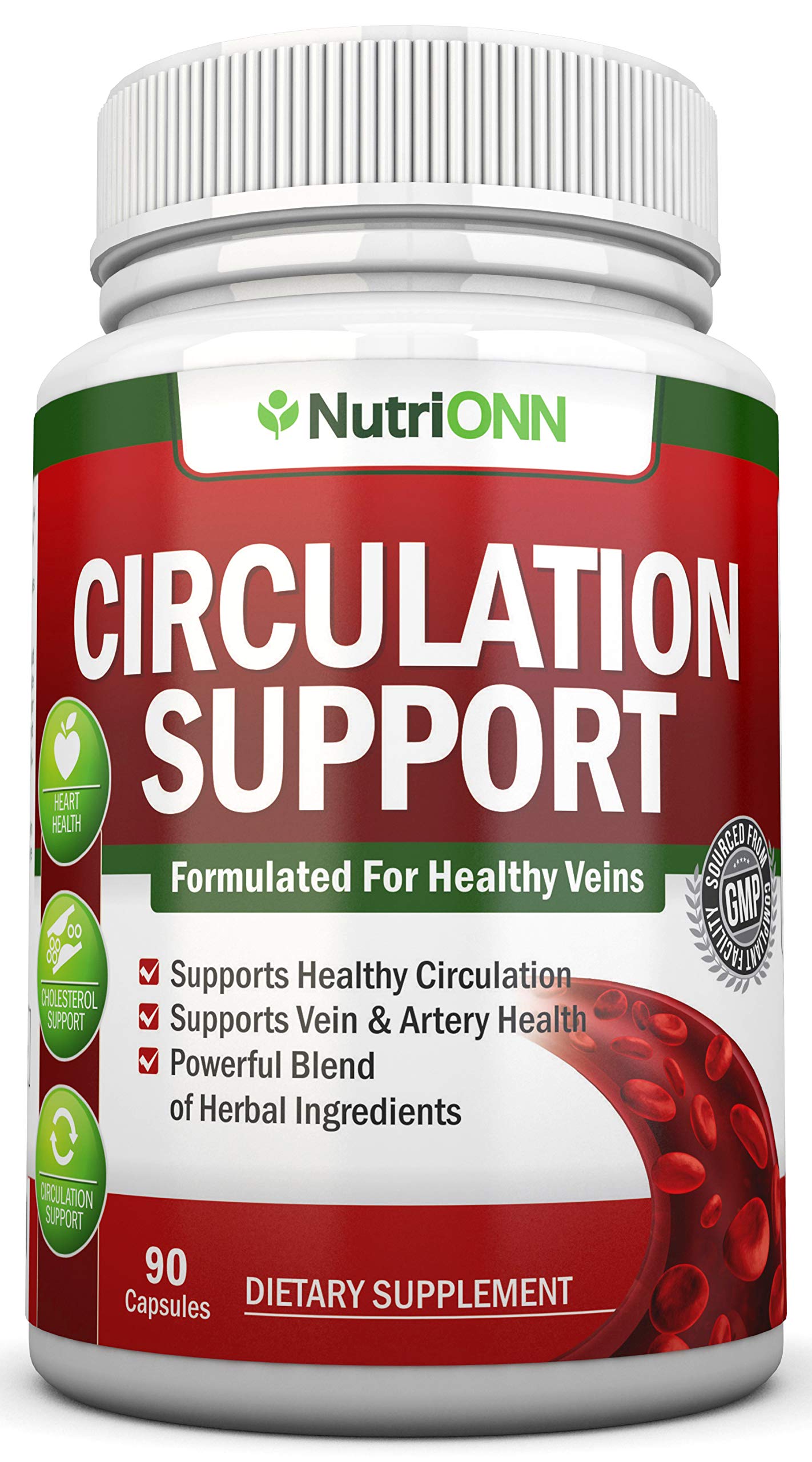 NutriONN Circulation Support bottle surrounded by herbal ingredients