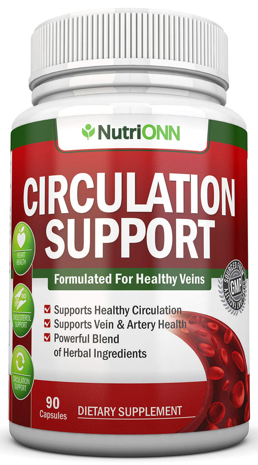 NutriONN Circulation Support bottle surrounded by herbal ingredients