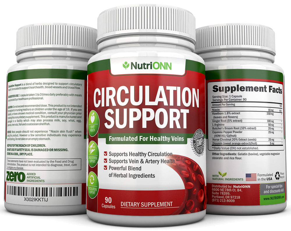 NutriONN Circulation Support bottle with packaging and label