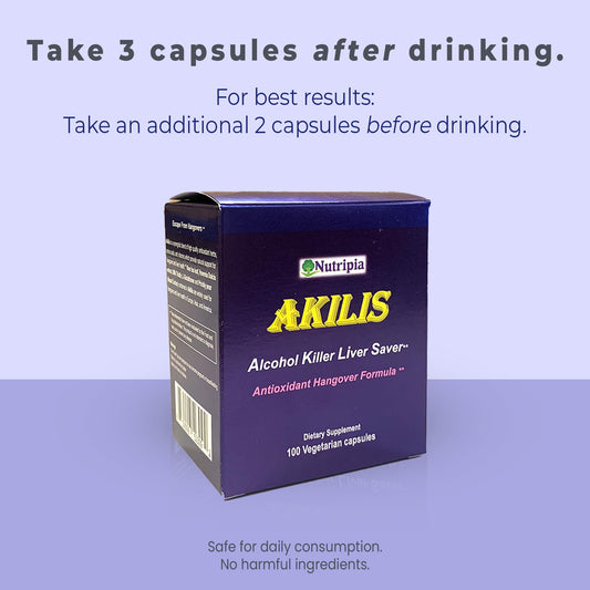 Nutripia Akilis DHM close-up highlights Hovenia Dulcis for potential post-drinking recovery.
