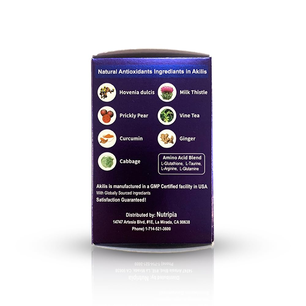 Nutripia Akilis vitamins C and E image signals replenishment of nutrients lost from drinking.