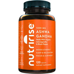 NutriRise Organic Ashwagandha 1300mg bottle – front view