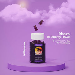Close-up of Nutrisnaps Tanning Gummies blueberry flavor