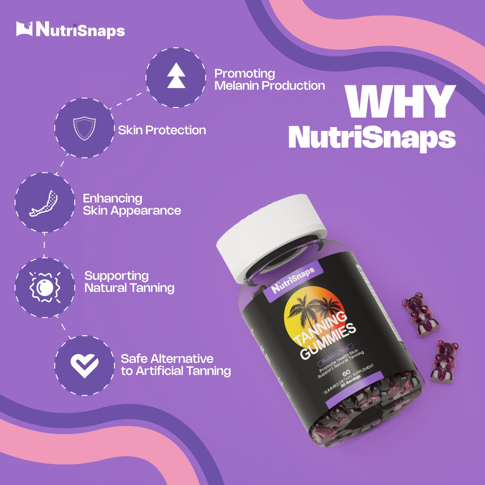Close-up of Nutrisnaps Tanning Gummies ingredients