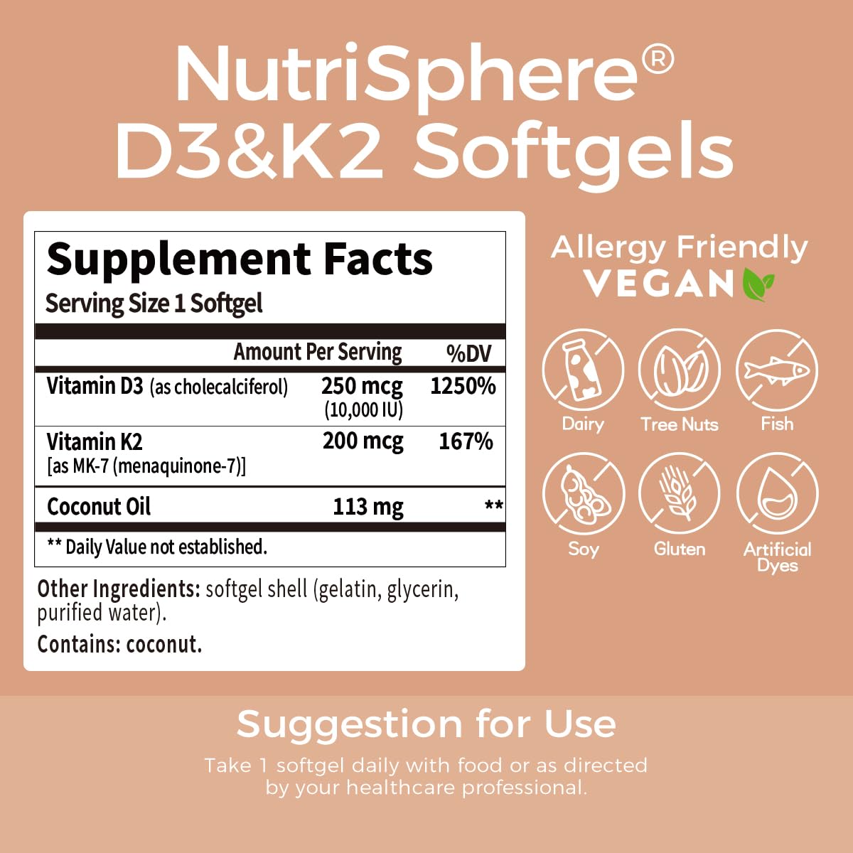 NutriSphere D3 and K2 absorption diagram emphasizes fat-soluble vitamins
