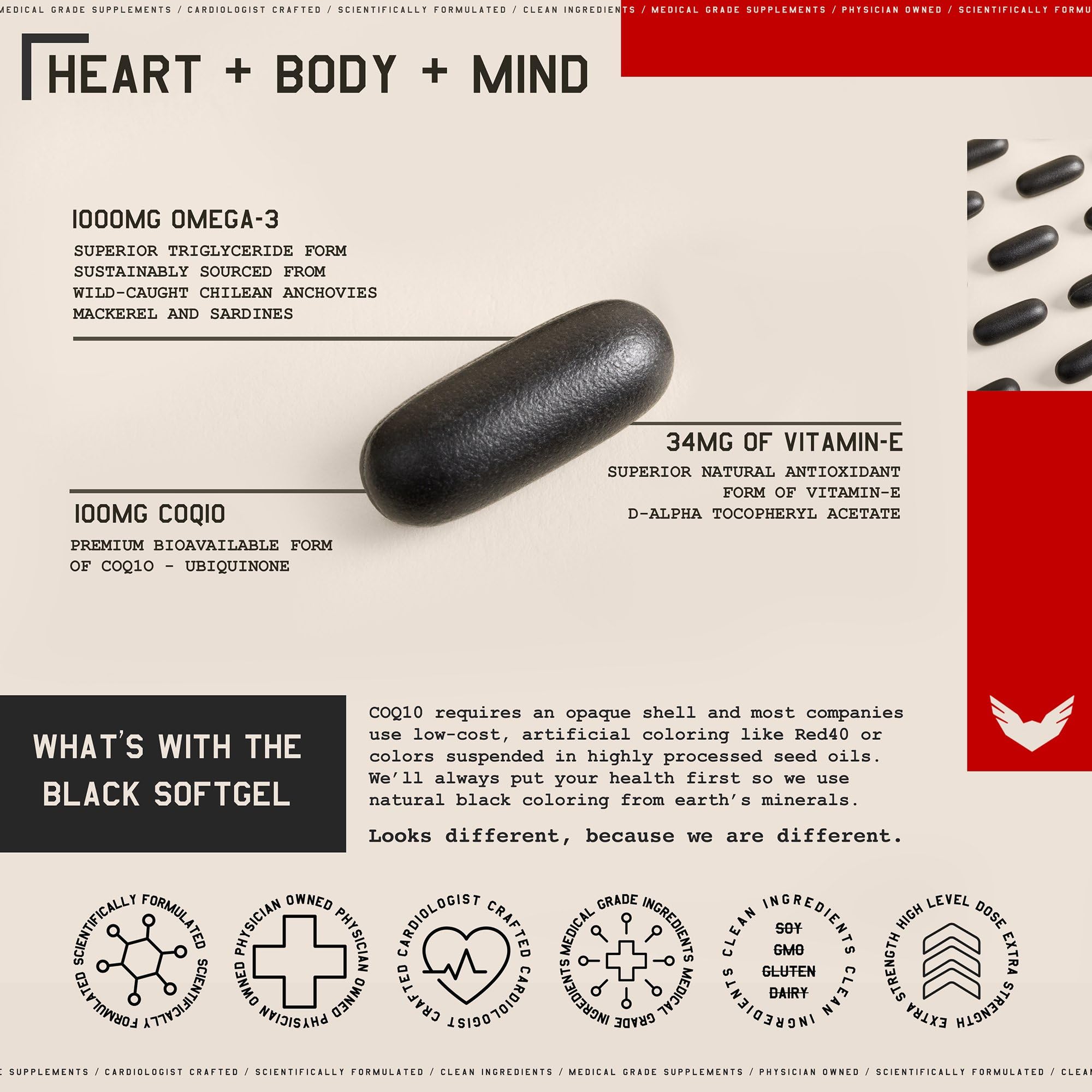 Nutrition facts emphasizing CoQ10, Omega-3, and Vitamin E