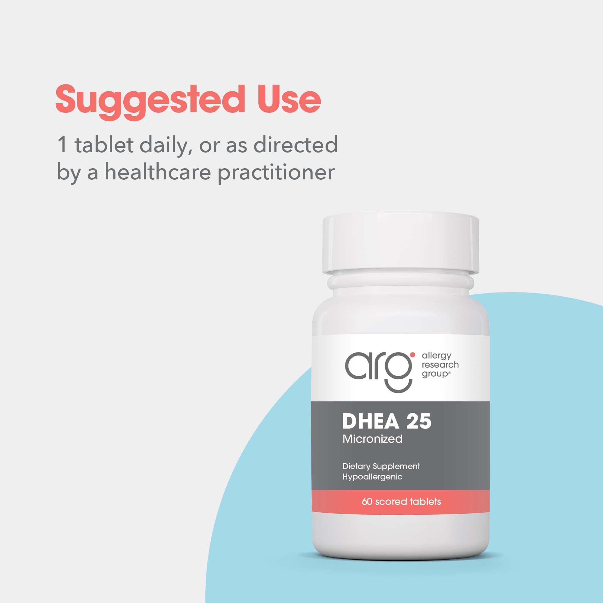Nutrition facts panel for DHEA 25mg supplement