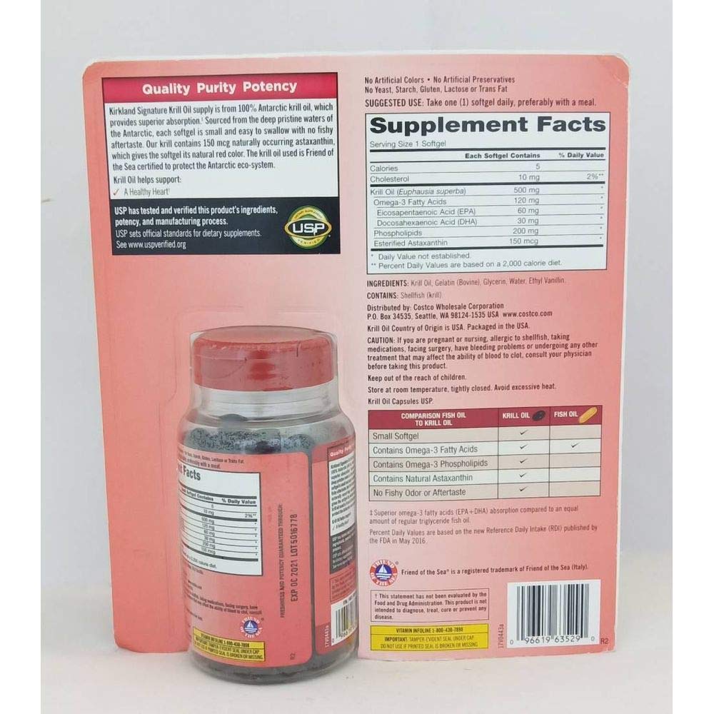 Nutrition facts label for Kirkland Signature Krill Oil