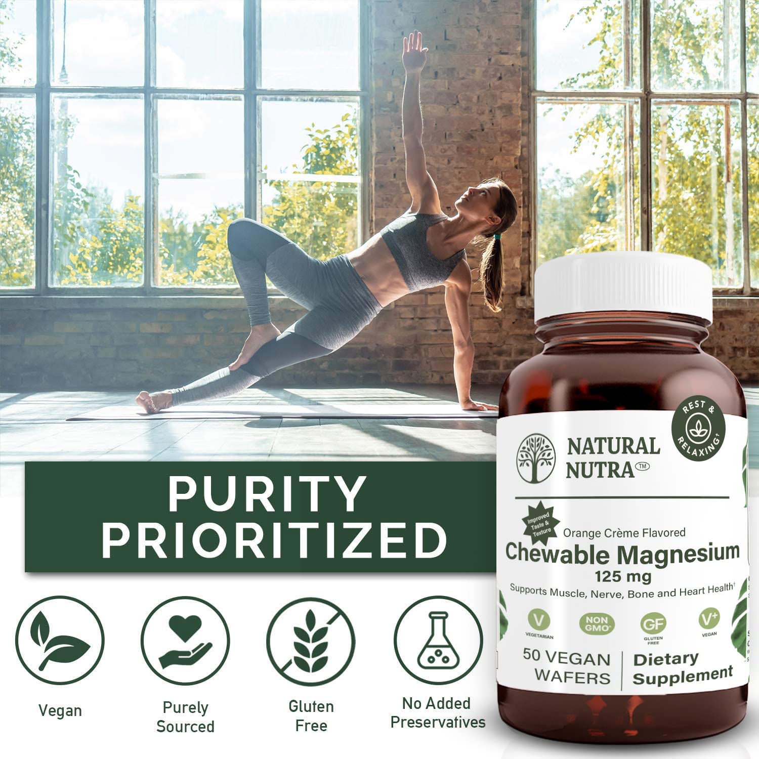 Nutrition facts label for Natural Nutra Magnesium Chewables