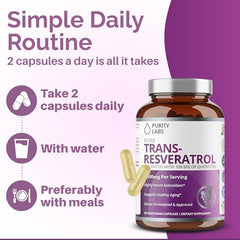 Nutrition facts label showing Trans-Resveratrol content per serving
