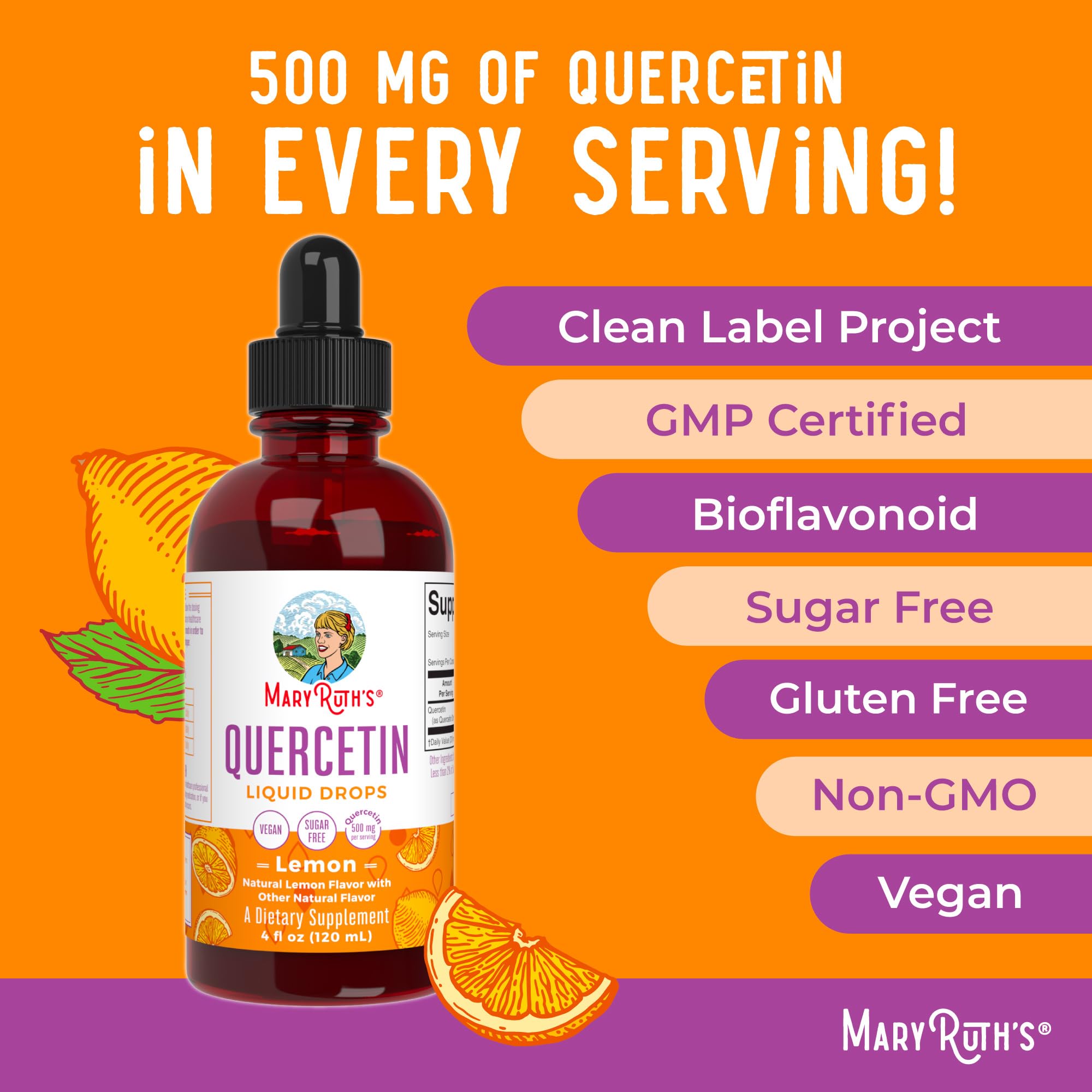 Nutrition facts panel for Quercetin Liquid Drops