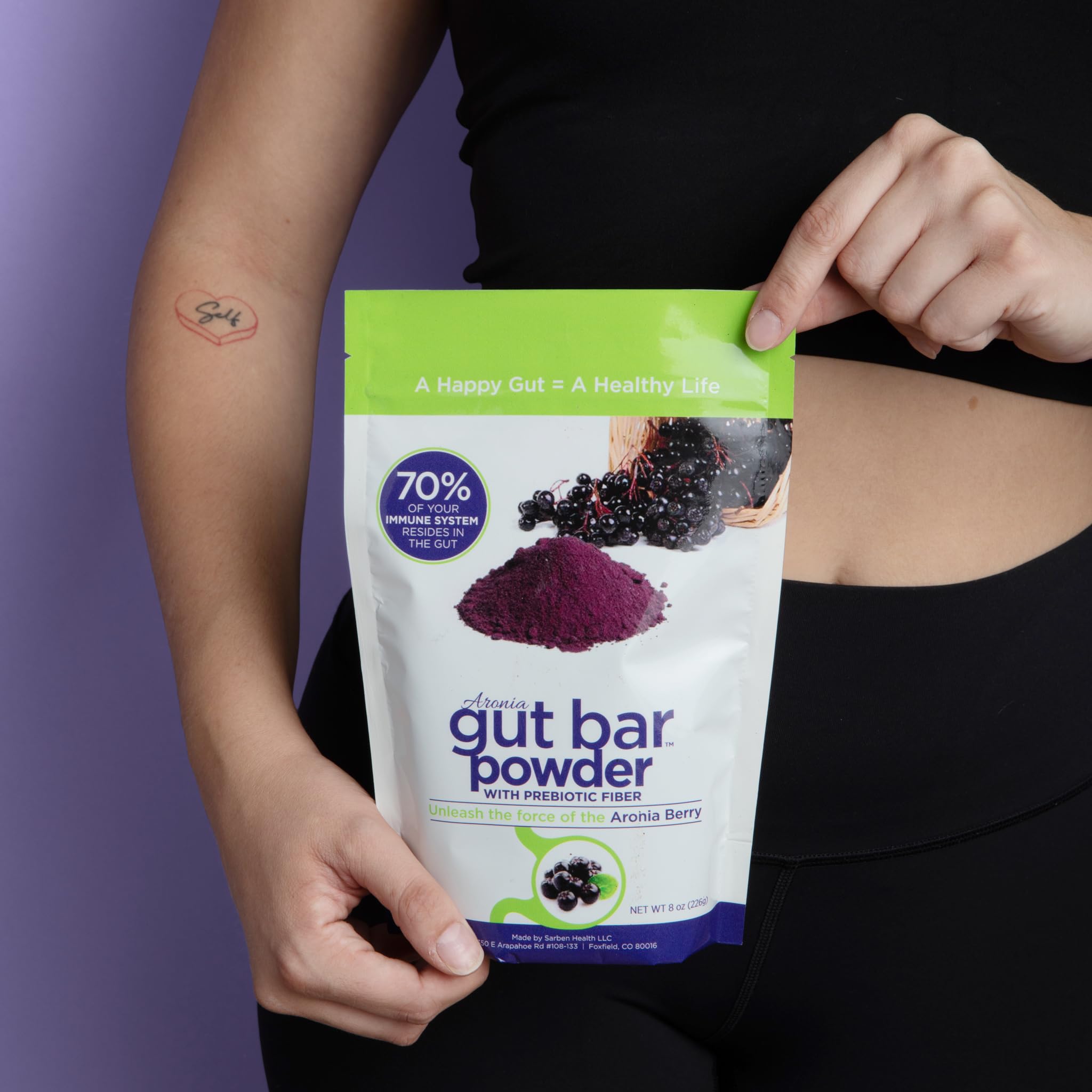 Nutritional panel highlighting organic, vegan, gluten-free