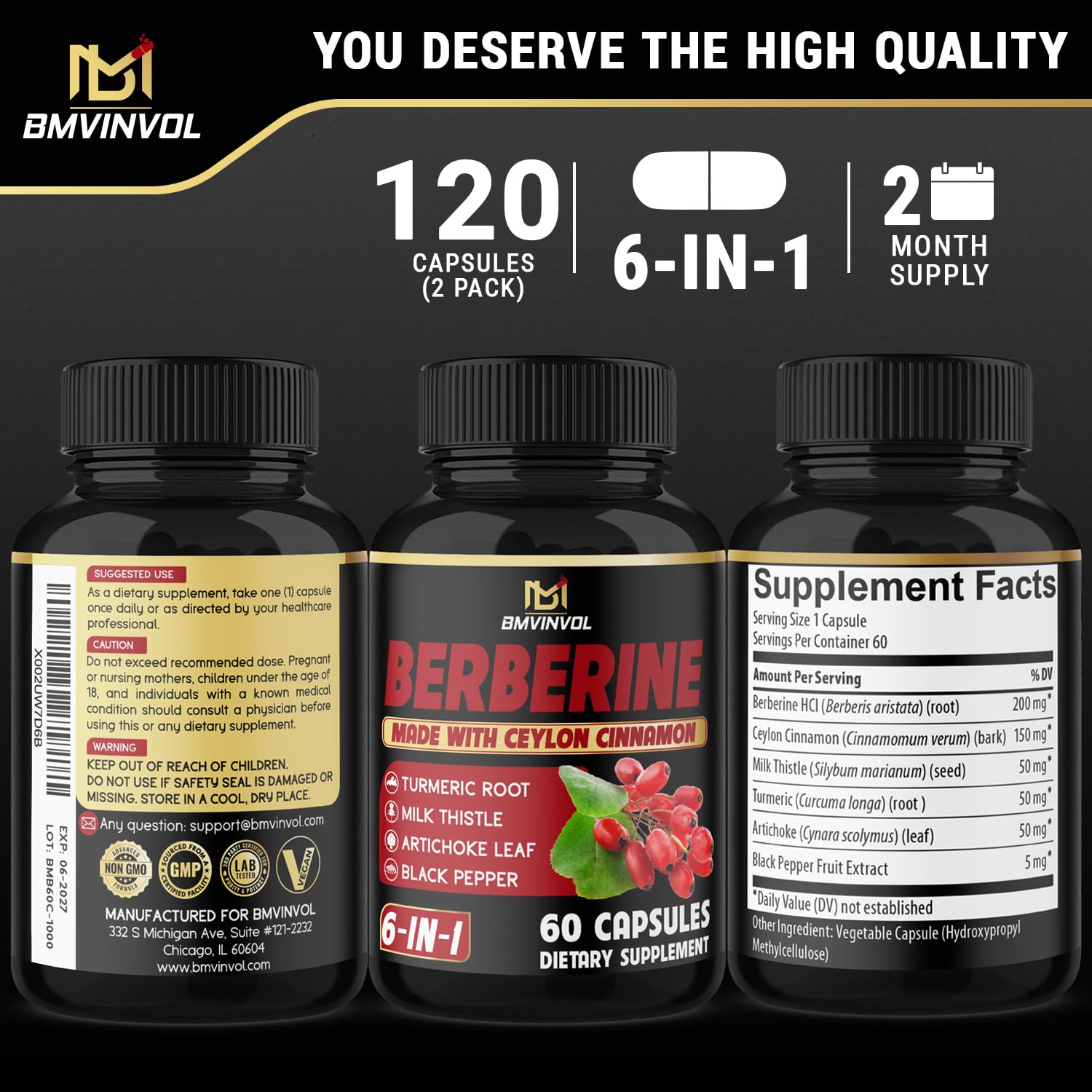 Nutrition label for Berberine and blend ingredients