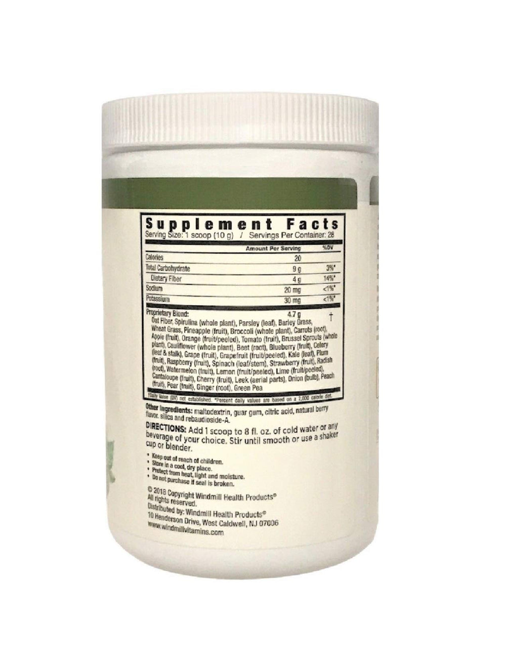 Serving suggestion: Berry flavor greens powder mixed in water