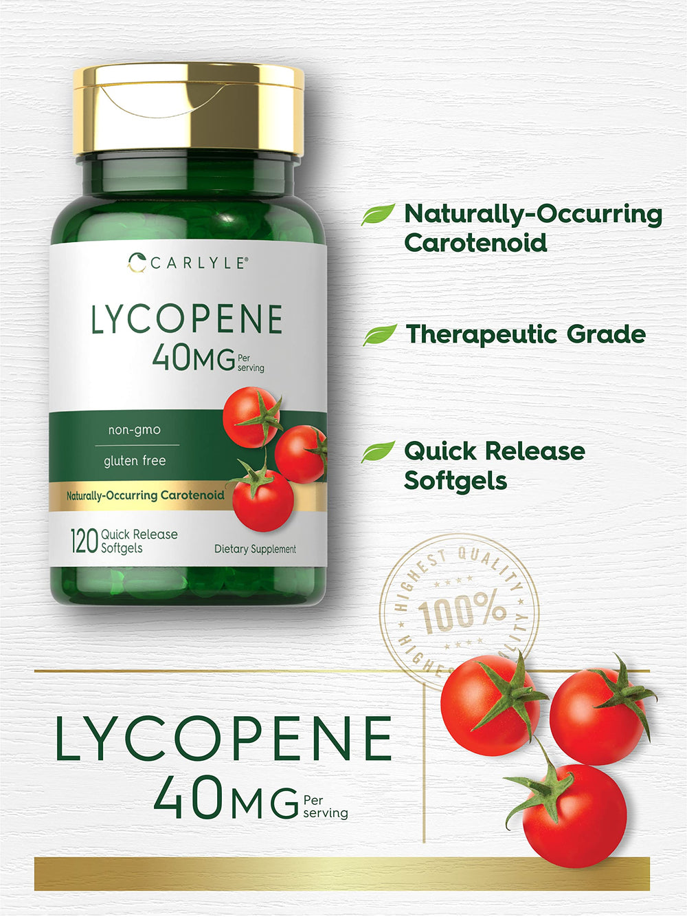 Nutrition facts panel on Carlyle Lycopene bottle