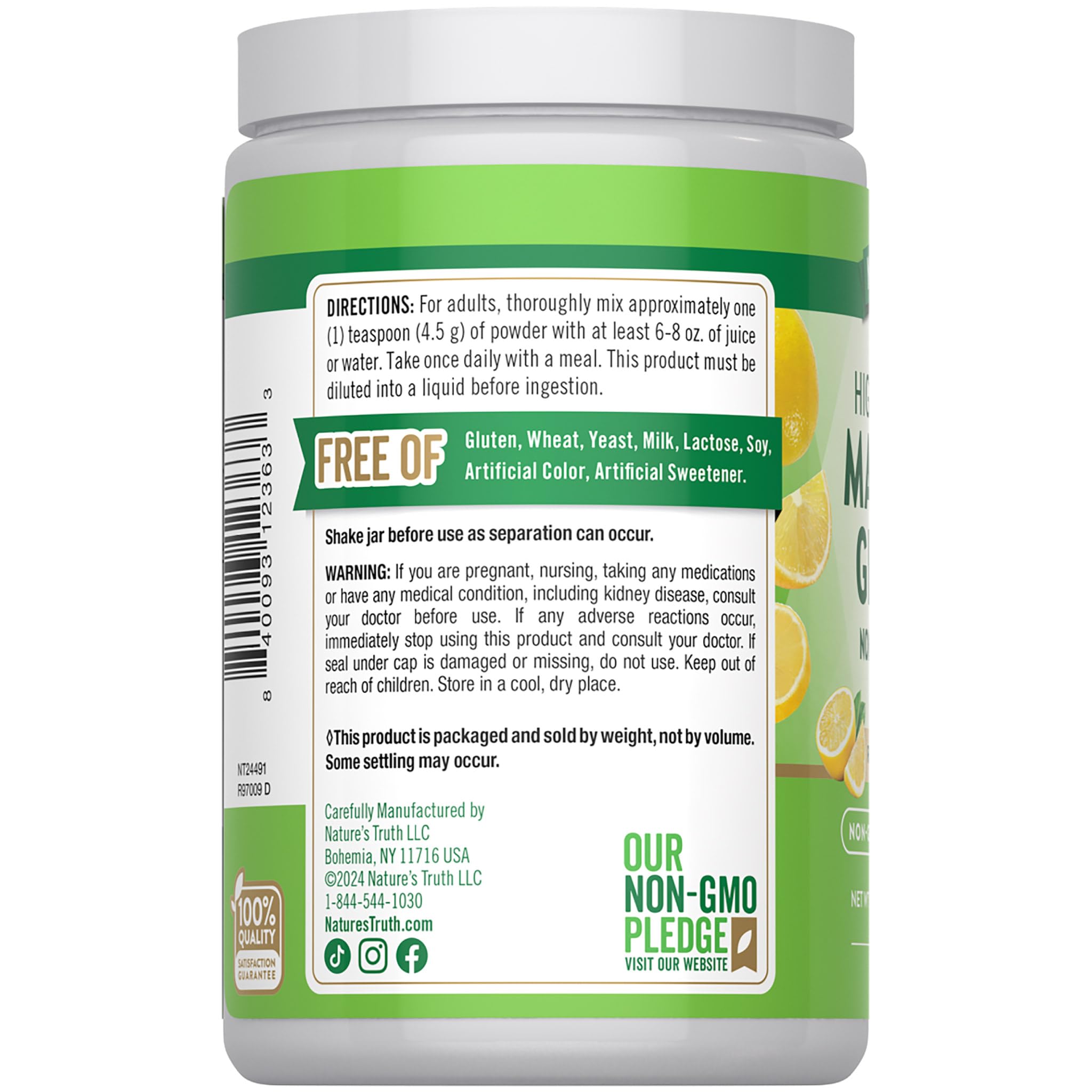 Nutrition facts panel and ingredient information