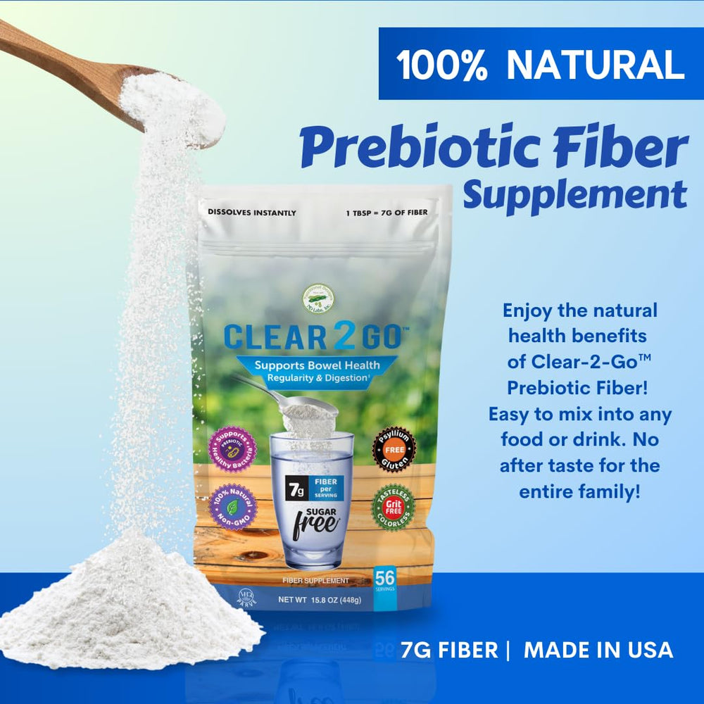 Clear 2 Go Prebiotic Fiber Powder packaging label
