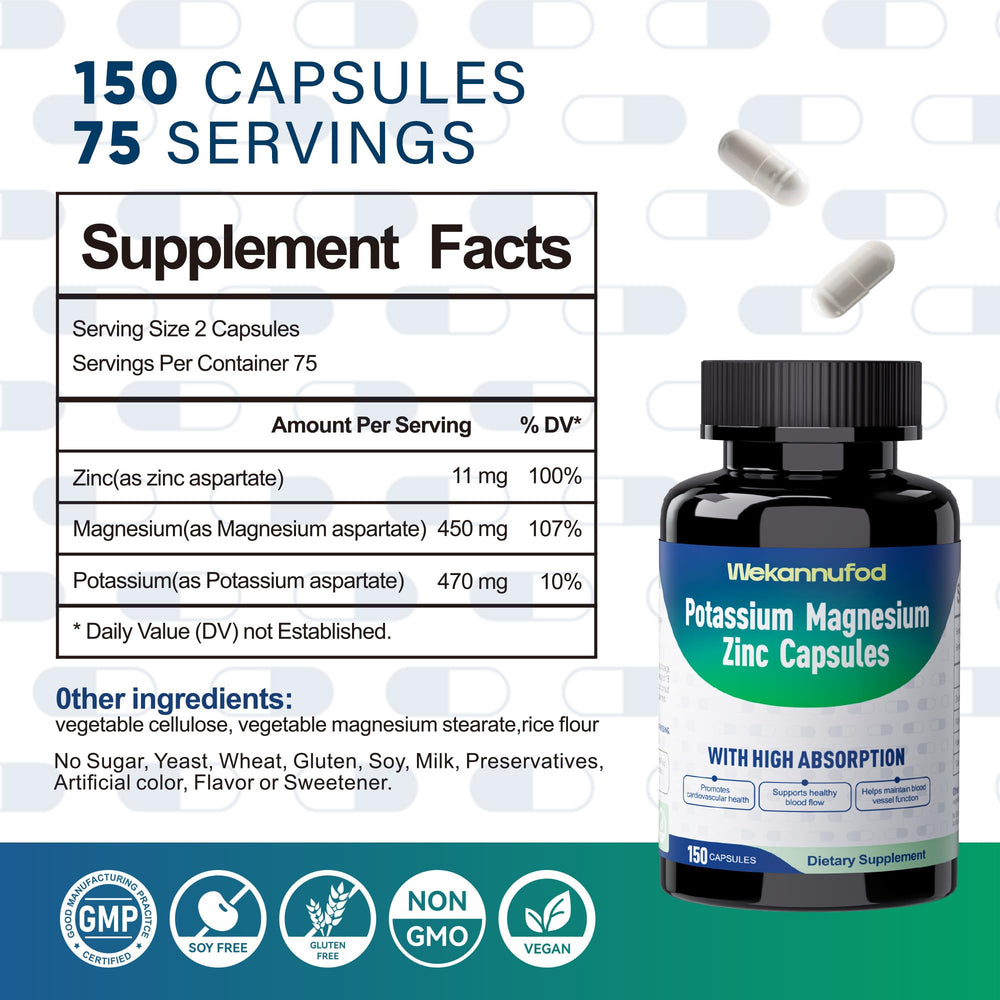 Back nutrition facts panel of Potassium Magnesium Supplement